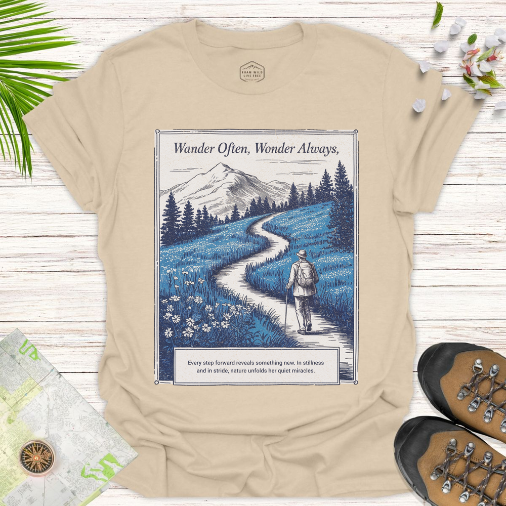 Wander Often Wonder Always Unisex T-Shirt - Sand