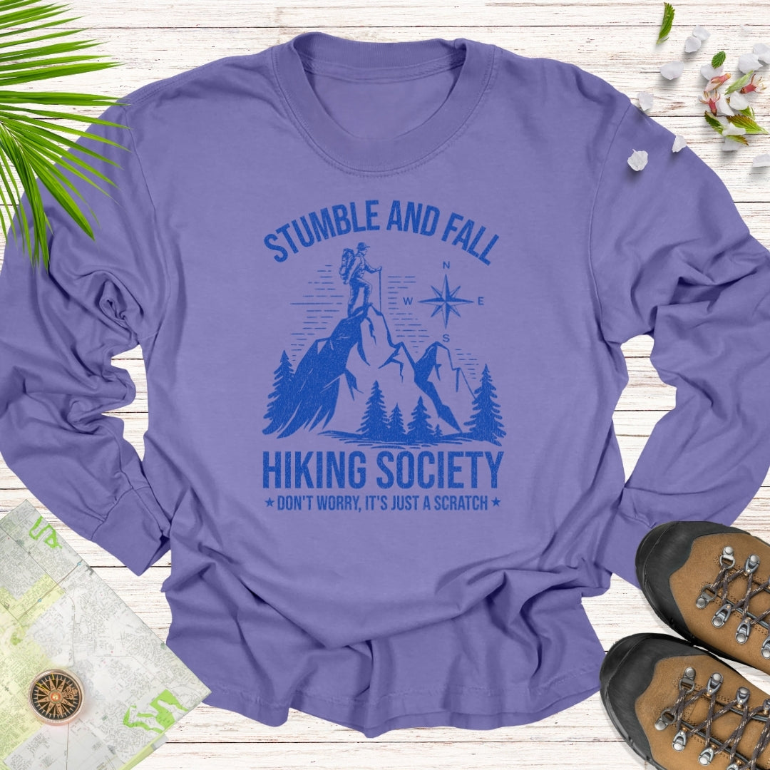 Stumble And Fall Hiking Society Long Sleeve Unisex T-Shirt (Mountain Edition)