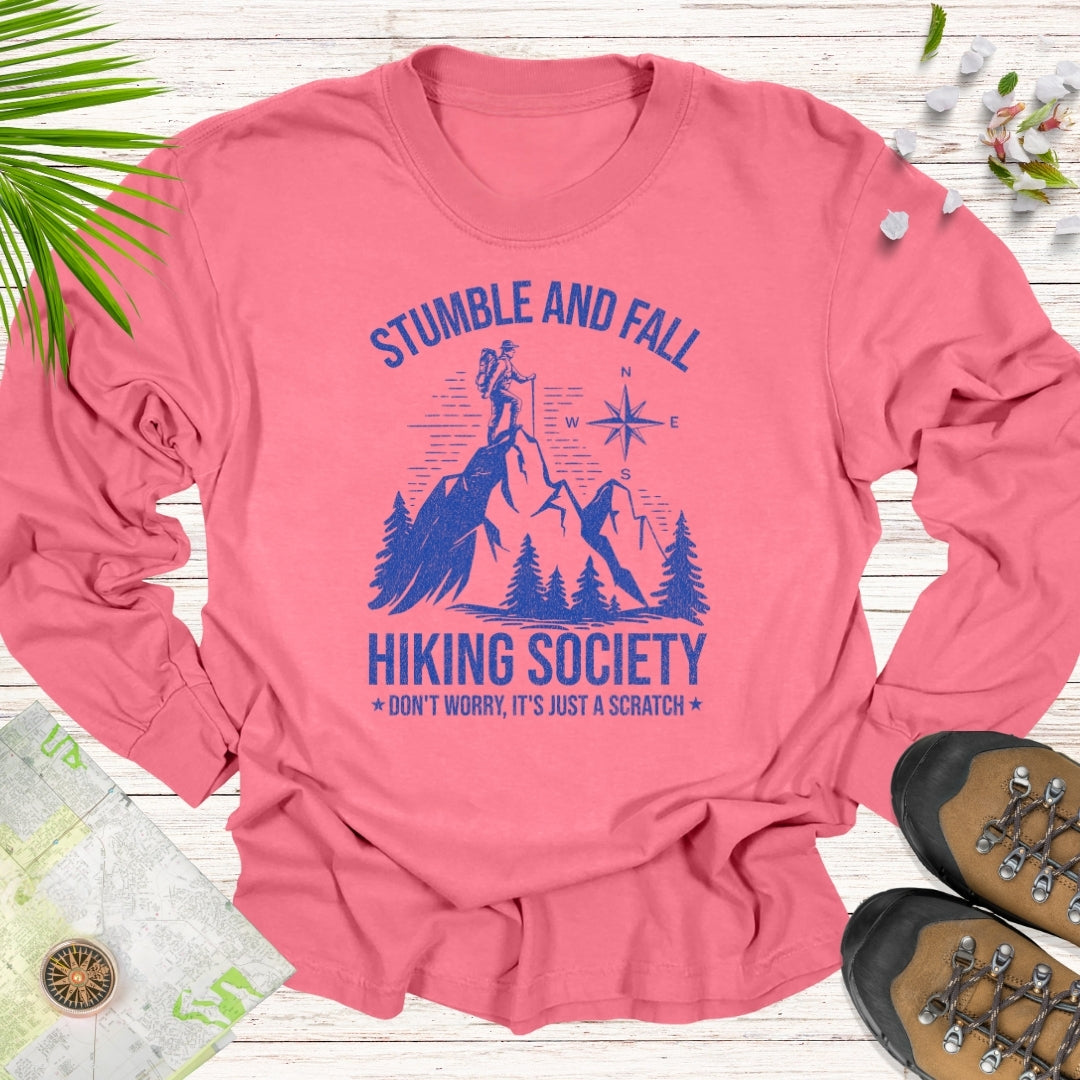 Stumble And Fall Hiking Society Long Sleeve Unisex T-Shirt (Mountain Edition)